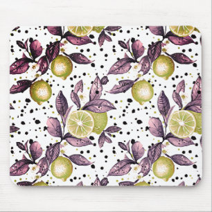 Mousepad aquarela esboçada com detalhes das folhas verdes,