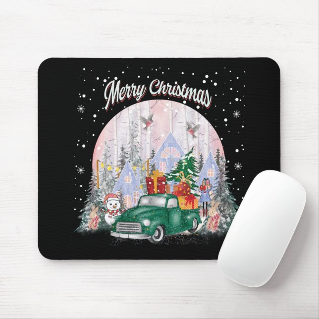 Mousepad Aquarela Feliz Natal, Carro De Presentes (Com mouse)