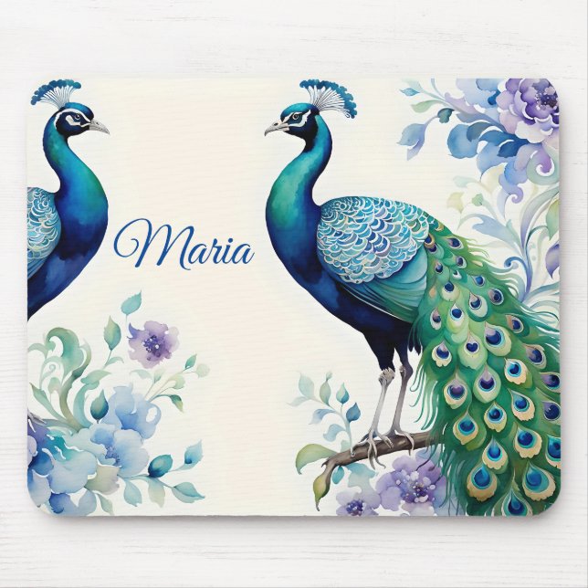 Mousepad Aquarela floral de peacock (Frente)