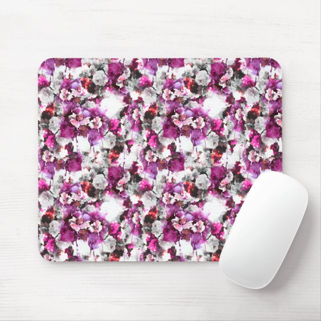 Mousepad Aquarela Floral - Design abstrato rosa e branco (Com mouse)