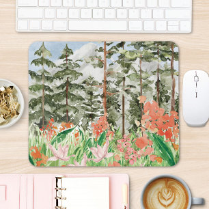 Mousepad Aquarela Floral Prado Na Paisagem Montanhosa