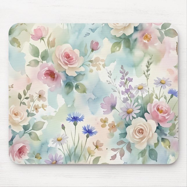 Mousepad Aquarela Floral Rosa Corada (Frente)