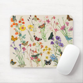 Mousepad Aquarela Flores e Borboletas Jardim Floral