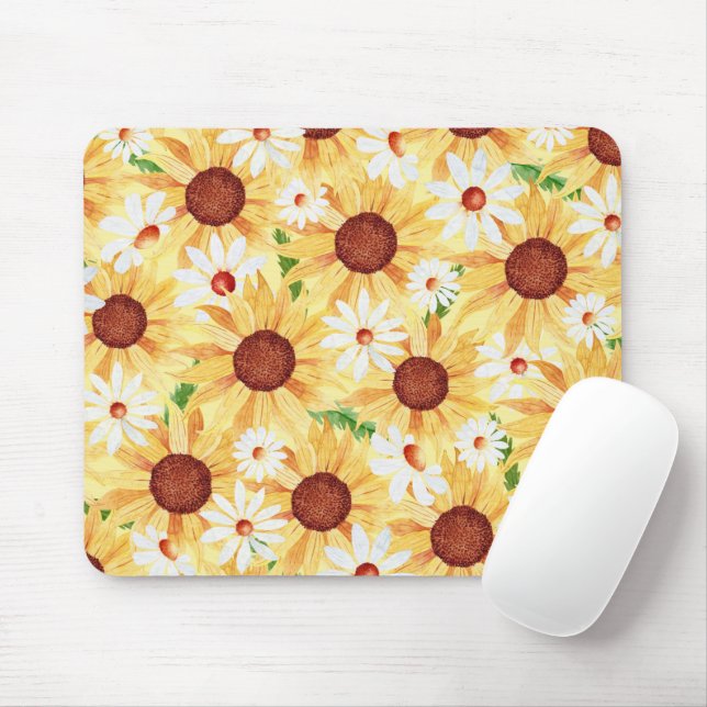 Mousepad Aquarela Girassol e margarida (Com mouse)