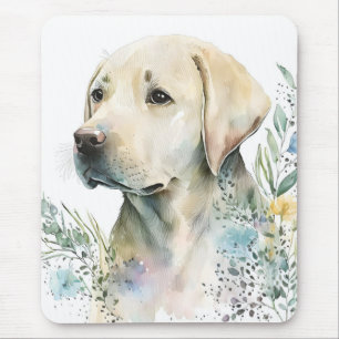 Mousepad Aquarela Labrador Retriever Dourado e Flores