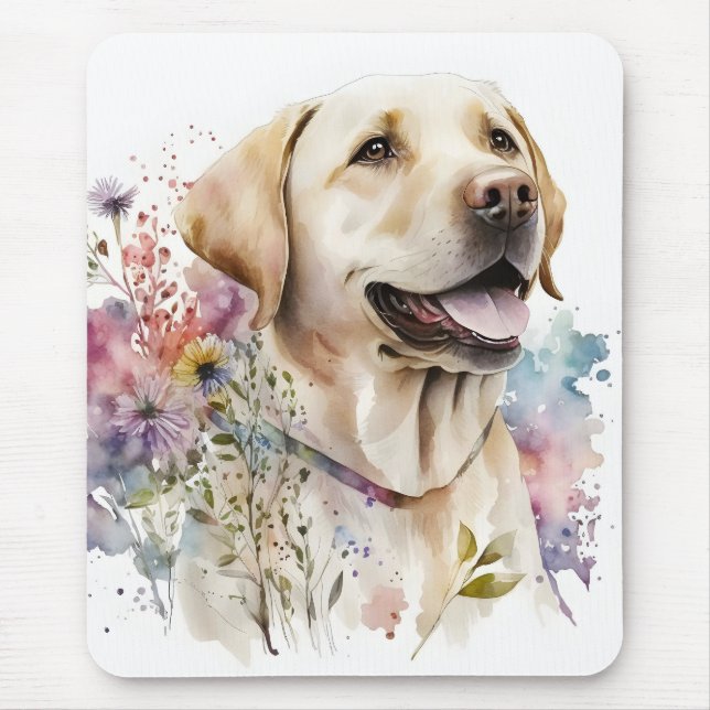 Mousepad Aquarela Labrador Retriever Dourado e Flores (Frente)