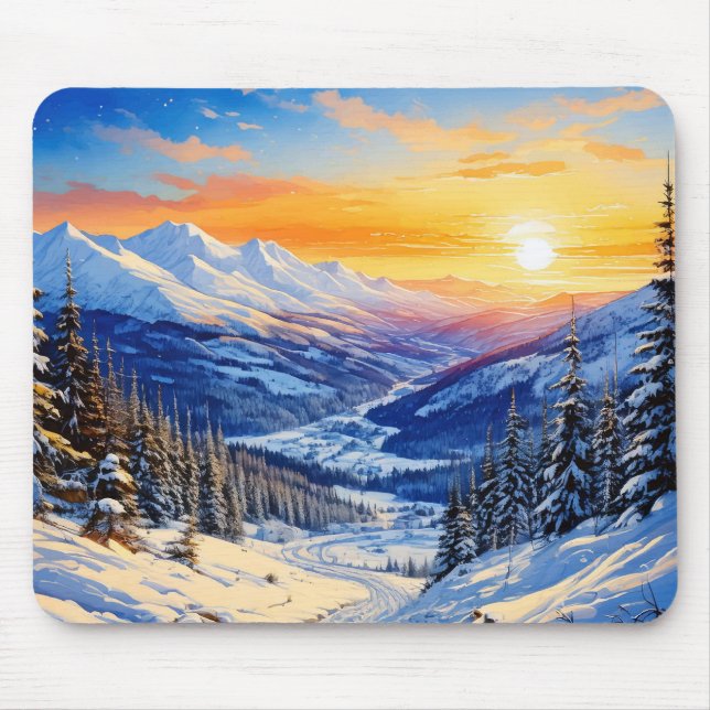 Mousepad aquarela manhã de inverno, nascer do sol, mouse pa (Frente)