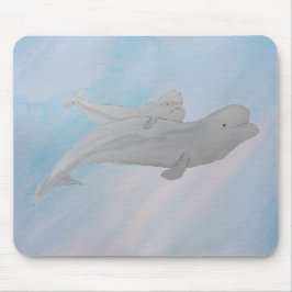 Mousepad Aquarela Oceano Mãe Bebê Beluga Baleias