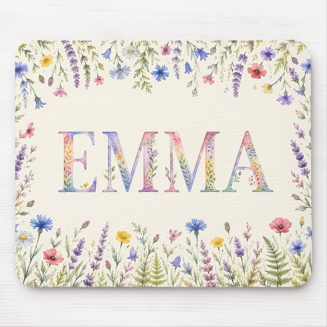 Mousepad Aquarela Personalizada Emma Wildflower  (Frente)