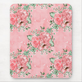 Mousepad Aquarela Shabby Chic Rosas Cor-de-Rosa e Pontos