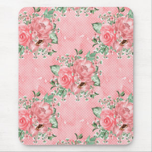 Mousepad Aquarela Shabby Chic Rosas Cor-de-Rosa e Pontos