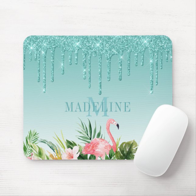 Mousepad Aquarela Tropical Floral Teal Monograma (Com mouse)
