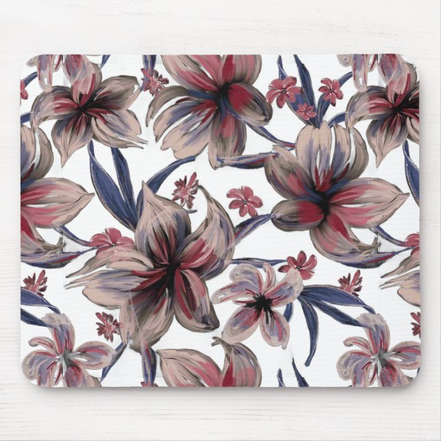 Mousepad Aquarelas Crimson Floral em Branco (Frente)