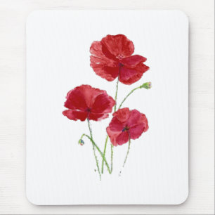 Mousepad Aquarelas Red Poppy Garden Flor Arte Floral