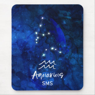 Mousepad Aquarius Zodiac Constelação Azul Galáxia Monograma