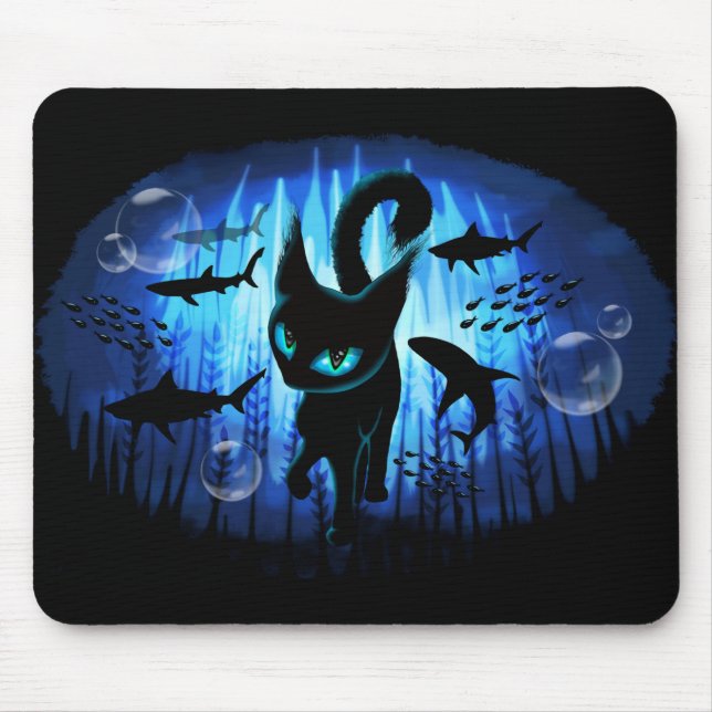 Mousepad Aquático - Gato Surreal na Fantasia do Oceano Prof (Frente)