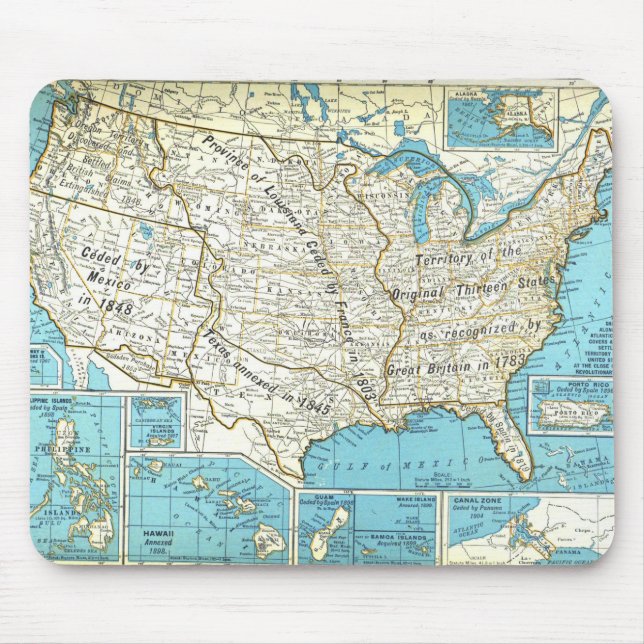 Mousepad Aquisições Territoriais do Mapa dos Estados Unidos (Frente)