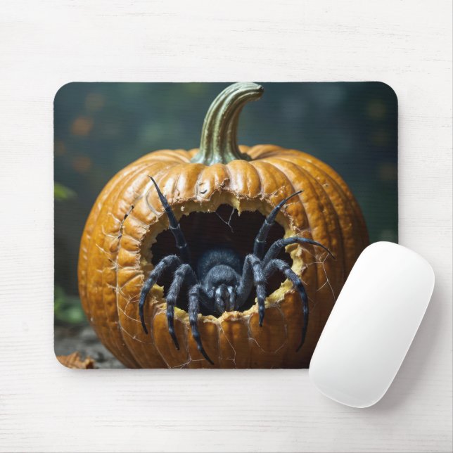 Mousepad Aranha Preta Saindo de uma Abóbora (Com mouse)
