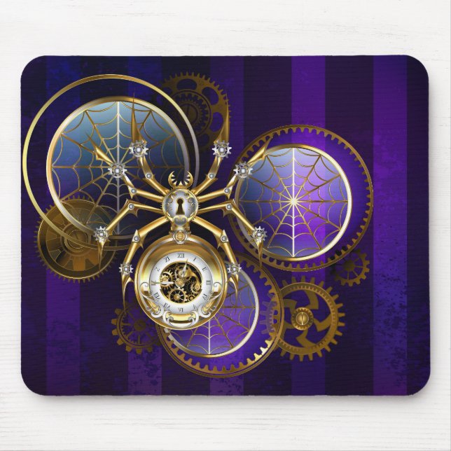 Mousepad Aranha Steampunk no fundo roxo (Frente)