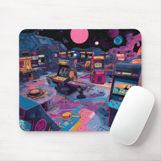 Mousepad Arcade Retro Futurista no Espaço Exterior (Com mouse)