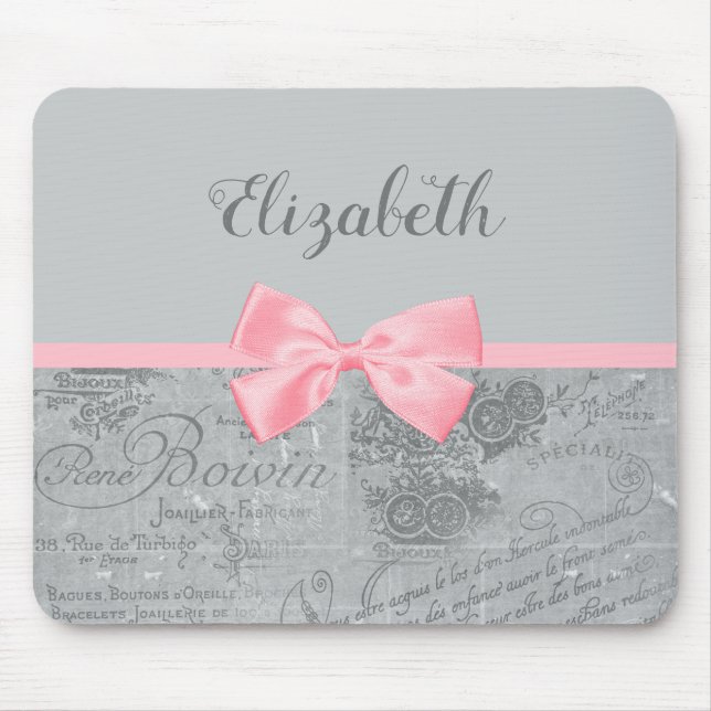 Mousepad Arco Cinza Girly Parisiense Ephemera e Nome (Frente)