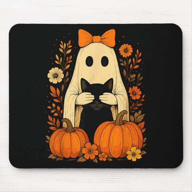 Mousepad Arco de Fantasma Engraçado Segurando Gato Preto Ca (Frente)