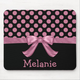 Mousepad Arco de fita Bolinhas preta, rosa personalizado