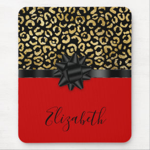 Mousepad Arco de Impressão de Leopardo Vermelho Preto Doura