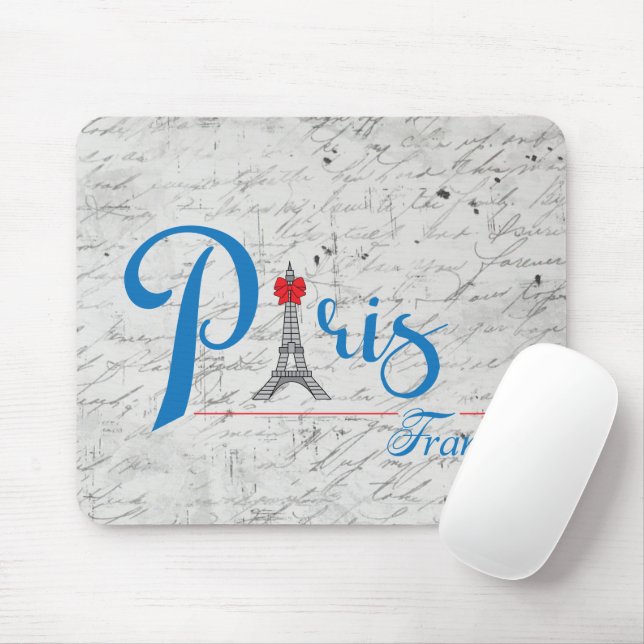 Mousepad Arco de Texto Azul Torre Eiffel Paris (Com mouse)
