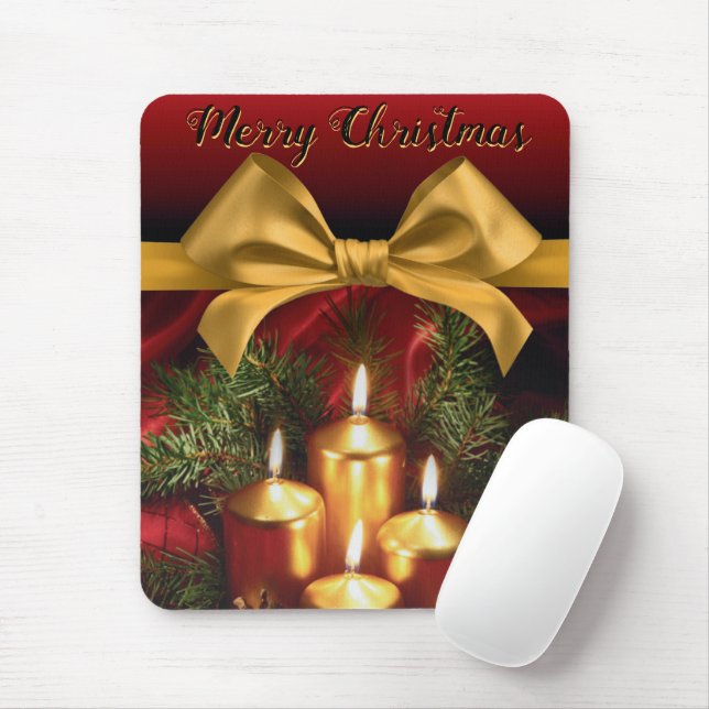 Mousepad Arco e Velas Douradas "Feliz Natal" (Com mouse)