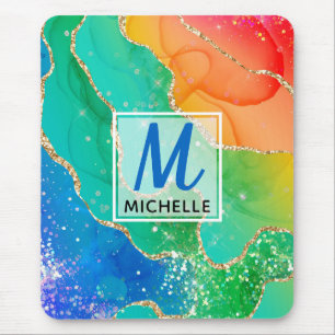 Mousepad Arco-Íris Brilhante e Monograma de Agitação Cintil