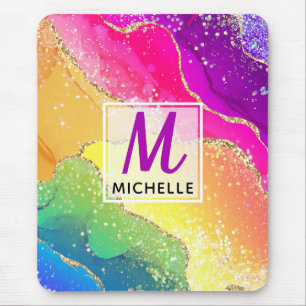 Mousepad Arco-Íris Brilhante e Monograma de Agitação Cintil