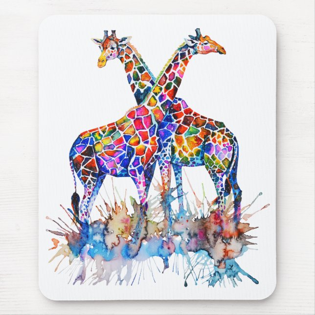 Mousepad Arco-Íris Colorido Cana-d-Água Girafas (Frente)