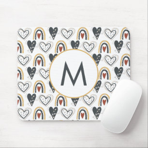 Mousepad Arco-Íris Corações Boho Padrão Monograma Inicial