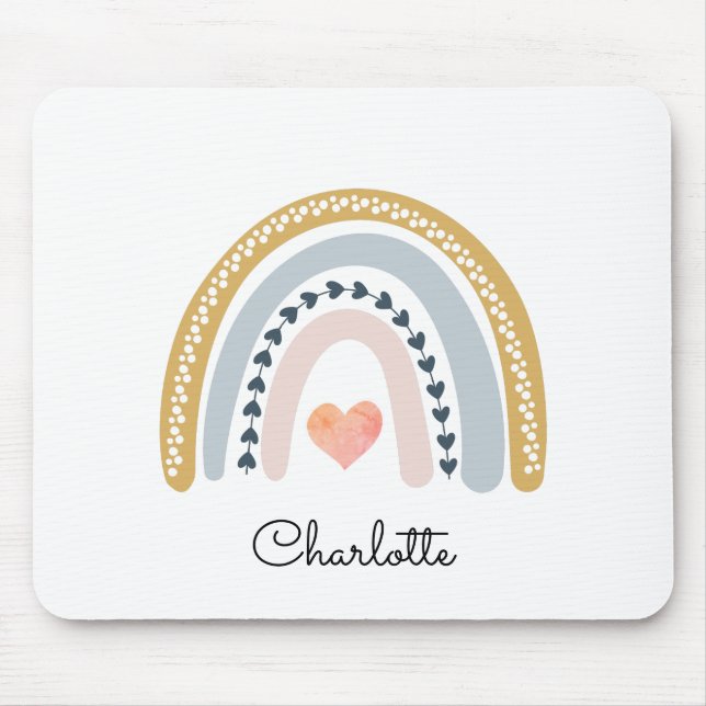 Mousepad Arco-Íris de Aquarela Personalizado Boho  (Frente)