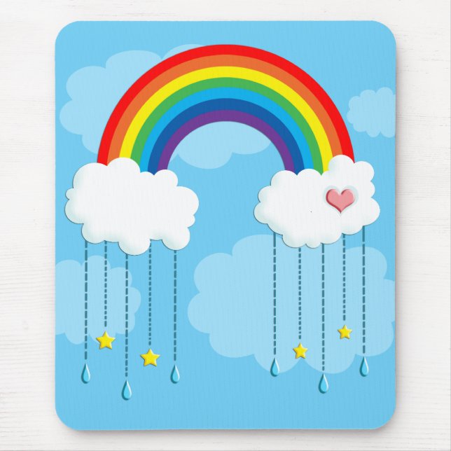 Mousepad Arco-íris e nuvens que chovem estrelas (Frente)