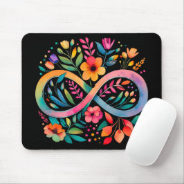 Mousepad Arco-Íris Infinito Flores de Aquarela Autismo