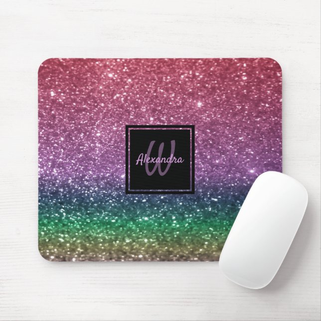 Mousepad Arco-Íris Luminoso Monograma Cor-de-Rosa (Com mouse)
