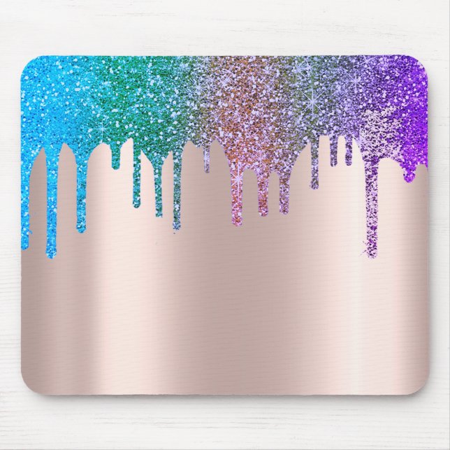 Mousepad Arco-íris Moderno com Pingos de Brilho em Rosa Dou (Frente)