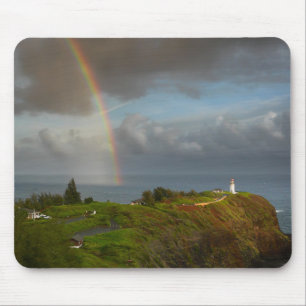 Mousepad Arco-íris sobre o farol de Kilauea em Kauai, Hava