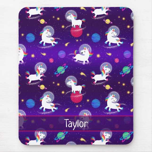 Mousepad Arco-íris Unicórnios No Espaço Roxo Ombre (Frente)