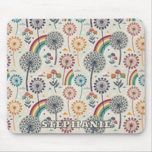Mousepad Arco-Íris Whimsical e Dandelions Botânicos