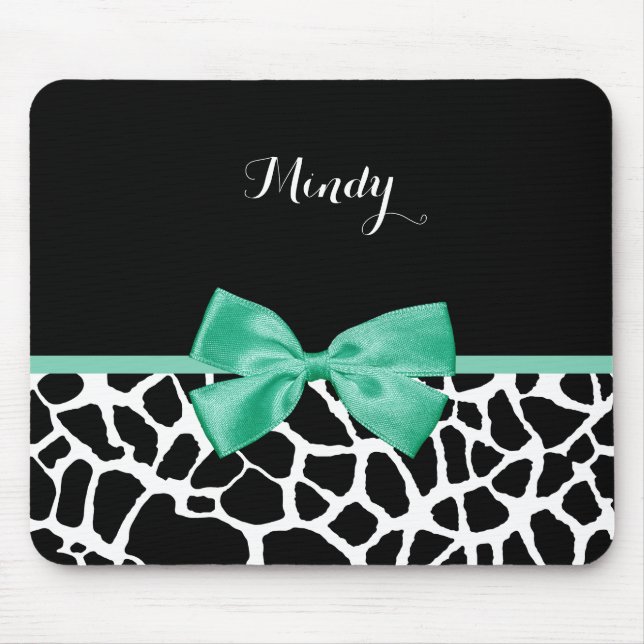 Mousepad Arco Verde bonito Giraffe Impressão Mint com Nome (Frente)