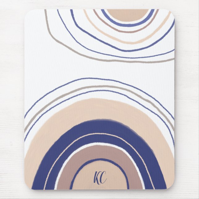 Mousepad Arcos de abstrato Boho - Azul e bege (Frente)