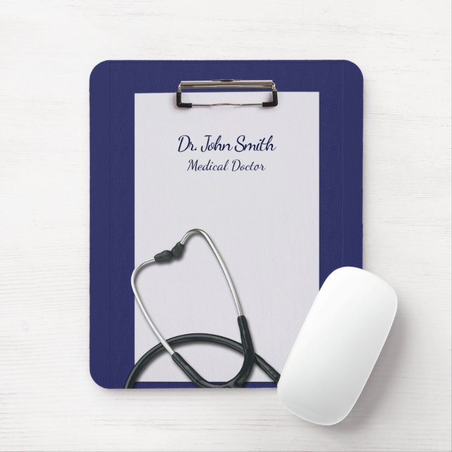 Mousepad Área de transferência azul médica com estetoscópio (Com mouse)