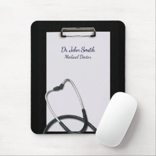 Mousepad Área de transferência preta médica com estetoscópi