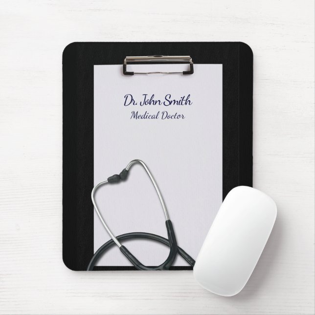Mousepad Área de transferência preta médica com estetoscópi (Com mouse)