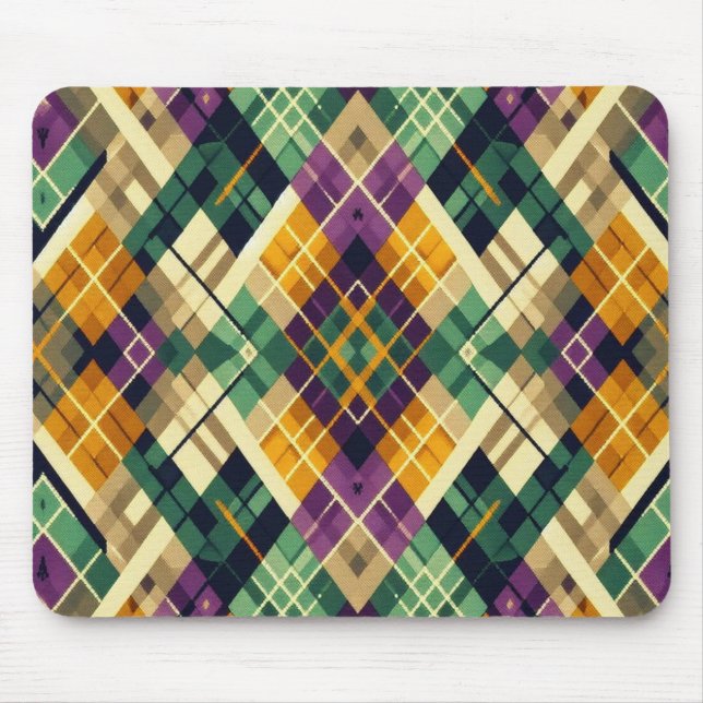 Mousepad Argyle Mardi Gras verde-roxo amarelo (Frente)