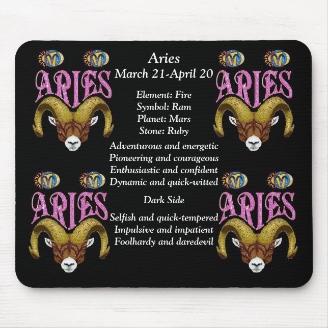 Mousepad Aries - Sinal de Nascimento - Placa do Rato Zodiac (Frente)