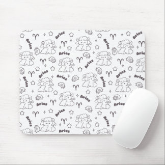 Mousepad Aries Zodiac Elegance - Line Art Bunny & Ram